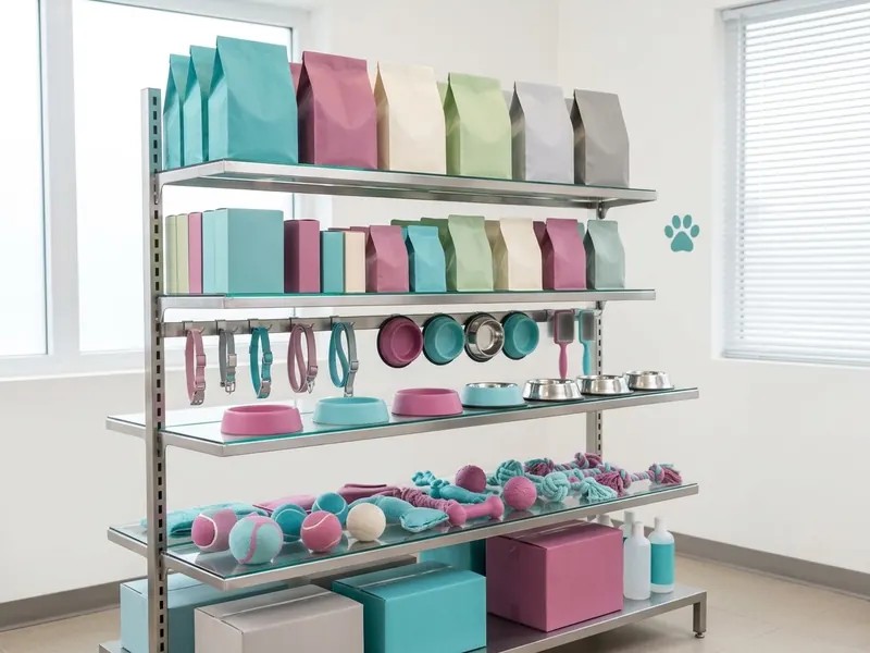 Estantes del petshop con productos para mascotas